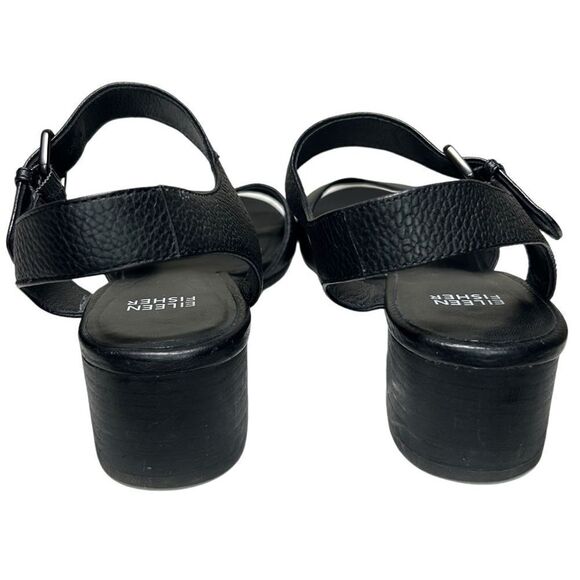 Eileen Fisher - Block Heeled Sandals, Strappy, Pebbled Leather - Size 8, Black - Picture 6 of 14
